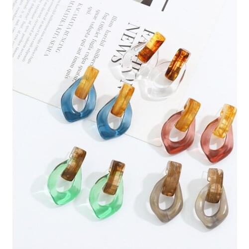 AMORCOME 2021 Colorful Clear Resin Acrylic Drop Earrings For Women Geometric Hollow Statement Drop Earrings Fashion Jewelry