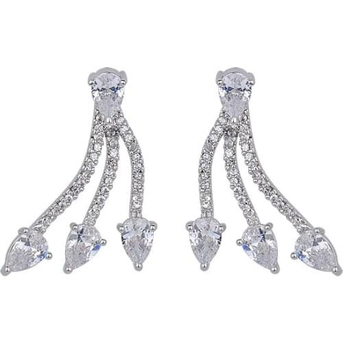 YAN MEI New White Gold Color Round Cubic Zircon Five Claw Chic Double Side Korean Design Stud Earrings Fashion Jewelry GLE6125Y