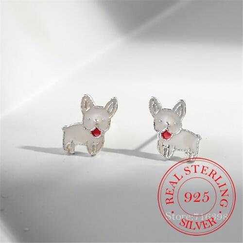 925 Sterling Silver Enamel Animals Pet Dog Stud Earrings For Women Wedding Gift Female pendientes mujer moda eh1232