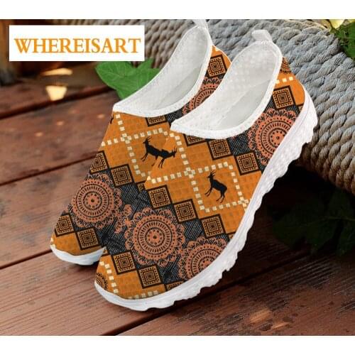 INSTANTARTS African Tribal Geometric Pattern Ladies Flat Shoes Ethnic Design Mesh Loafers Footwear Women Slip on Casual Sneaker
