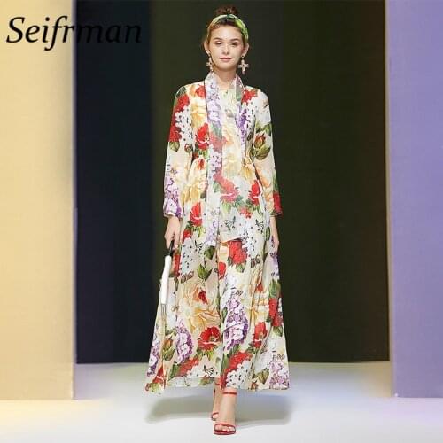 Seifrmann Women Summer Fashion Runway Party A-Line Dress Bow Sashes Floral Print Elegant Bodycon Ladies Midi Dresses vestidos