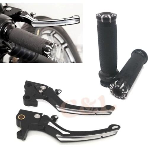 1"25mm Edge Cut Handle Bar Hand Grips With CNC Adjustable Brake Clutch Levers For Harley Sportster XL883 XL1200
