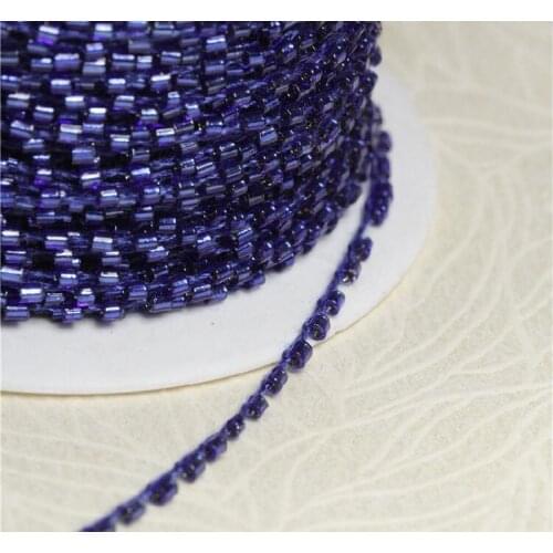 1M Lace Crystal Beads Royal Blue Sequin Fabric Beaded Trim DIY Sewing Trimmings Applique Collar Cord Guipure Dress Decoration