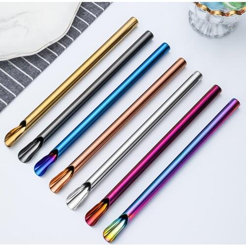 1Pcs Drinking Straw Reusable Metal Straw Set Bubble Tea Straws 304 Stainless Steel Smoothie Milk Shake Straws Stirring Spoon