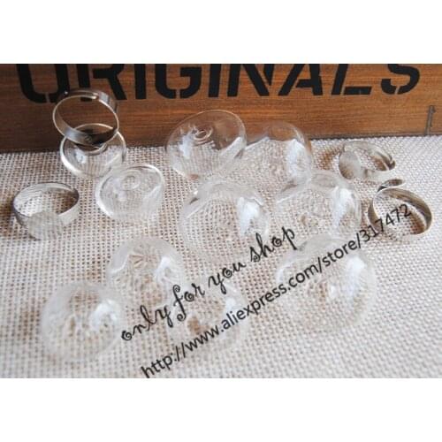 100pcs 20/25mm Half Round Glass vial pendant ring ,glass bubble pendant DIY glass liquid rings