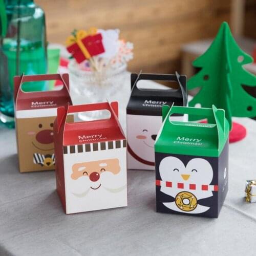 20pcs/lot Cartoon Christmas Paper Gift Box Christmas Chocolate Candy Packaging Handle Box 9x9x10cm