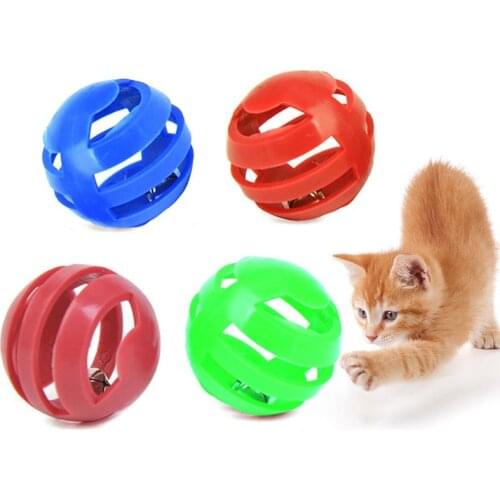 4PCS Cat Bell Ball Plastic Hollow Out Cat Bell Toy Random Color Cat Toy Ball Cat Interactive Ball Playing Puzzle Toy For Cat