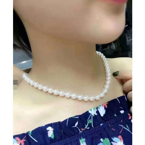 7mm AAAAA Japanese Akoya Pearl 14k/20 Gold Necklace Top Grading