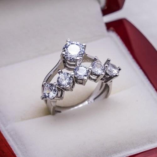 925 Sterling Silver Solitaire and Five Stones Together Ring with Zircon Stone