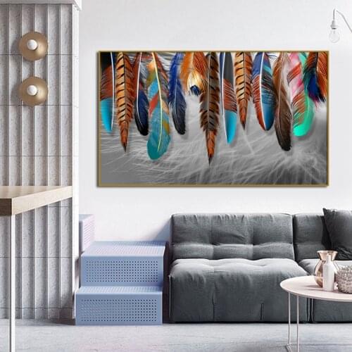Abstract Painting Wall Decor Colorful Feather Murals Canvas Art Wall Posters and Prints Nordic Interior Decoration for Home