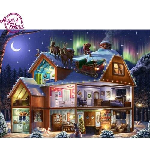 5D DIY Diamond Embroidery moonlight Christmas house Diamond Painting Cross Stitch full Square Rhinestone Mosaic decoratio