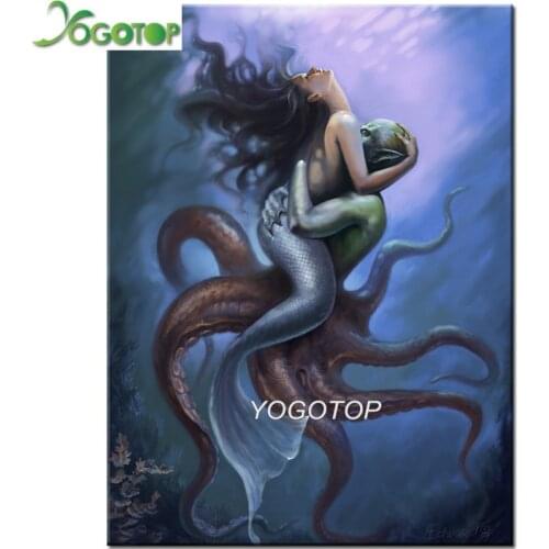 Diy Diamond embroidery Full round,Mermaid and Octopus love kiss 5d Diy diamond painting Couple Cross-stitch mosaic sea YY1883