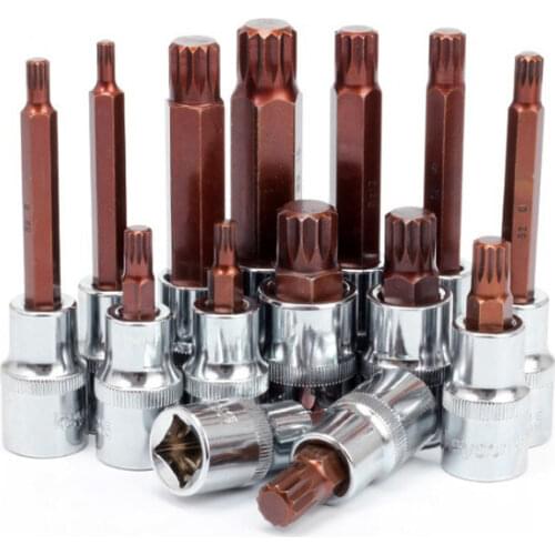 One Pcs 1/2 Inch 12 Point Spline Impact Socket Bit Torx Screwdriver Bit Home Auto Repair Power Tools M5 M6 M8 M10 M12 M14 M16
