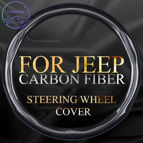 Carbon Fiber Steering Wheel Cover For Jeep Wrangler Compass Cherokee Universal 38cm 15 Inches Anti-slip Touching Comfortable