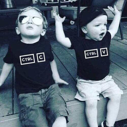 Ctrl C & Ctrl V Kids Tshirt Summer Children T-shirt Black Boys and Sisters Shirts Tops Boys Kids Tees School Toddler Fashion