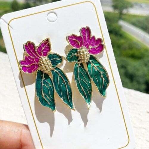 HuangTang Vintage Big Flower Drop Earrings for Women Ethnic Statement Colorful Metal Earrings Charms Jewelry Gift Brincos 18291