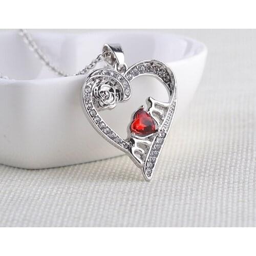 Love Heart Mothers Day Gift Letter MUM Rose Flower Zircon Pendant Necklace Love Woman Mother Girl Gift Wedding Blessing Jewelry