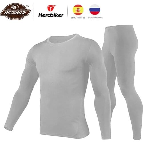 Herobiker Men t shirt Femme Fleece Lined Thermal Underwear Set Motorcycle Winter Warm Long Johns Shirts & Tops Bottom Suit