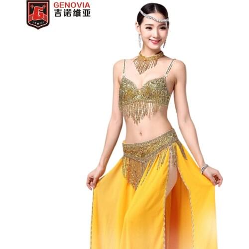 2019 Stage Performance Luxury Belly Dance 3 Pcs Costume Bra&belt&necklace 34b/c 36b/c 38b/c Gold&silver 2 Colours