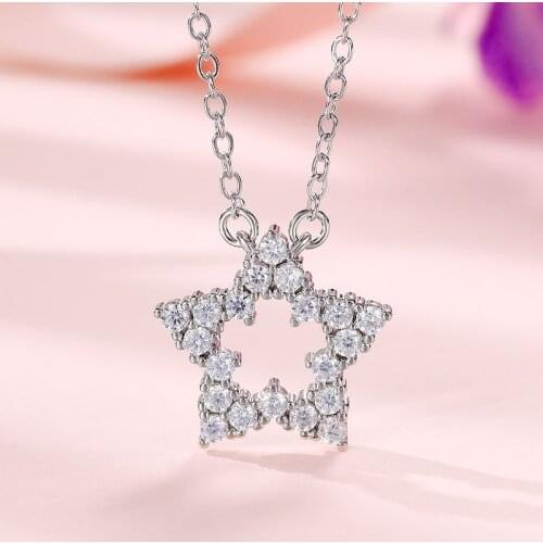 Fashion Five Pointed Star Pendant Necklace Exquisite Crystal Zircon Silver Color Clavicle Chain Charming Party Jewelry Gift