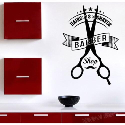 Fashion Removable Vinyl Wall Sticker Barber Tools Haircuts Shaves Art Decals for Beauty Salon Wall Decor Wallpaper Mural D138