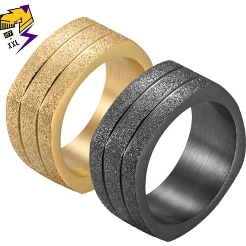 Punk Square Big Black Rings for Men Gold Silver Color Stainless Steel Rings for Women 11mm Width Gothic Jewelry