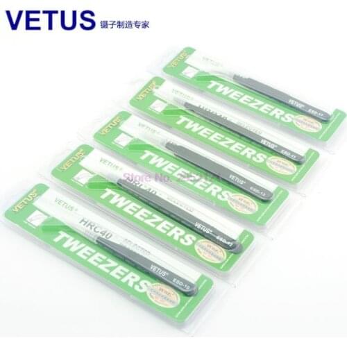 100pcs VETUS ESD 10 11 12 13 14 15 Anti-static Stainless Steel Tweezers Set Electronic Cell Phone Repair eyelash beauty
