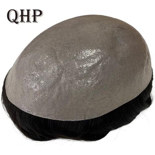 Men Toupee With Knot Handmade Wigs Human Hair Replacement Systems PU Transparent Thin Skin 0.08-0.1mm Indian Natural Remy Hair