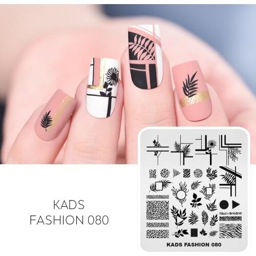 KADS Stamping Plates Fashion 080 Nail Board Template Stainless Steel Leopard Zebra Geometric Leaves Circle Triangle Nail Design