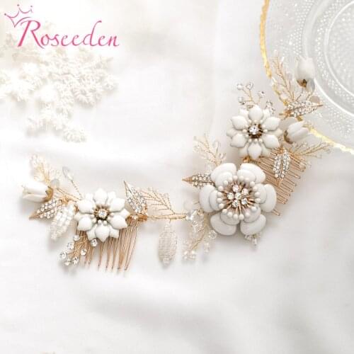 Drop Shipping Romantic Gold wedding Hair Comb Japan Bridal Headpiece Flower Rhinestone hair vines RE3816