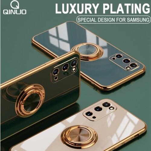 Luxury Plating Soft Silicon Case For Samsung Galaxy S20 FE S20 S30 Ultra Plus Metal Ring Holder Ultra Thin Cover For Samsung S21