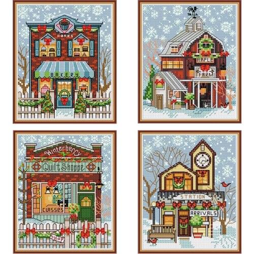Christmas House Counted Cross Stitch Kits DIY Cartoon Pattern Aida 14CT 11CT Chinese Embroidery Set Needlework Sewing Kit Crafts