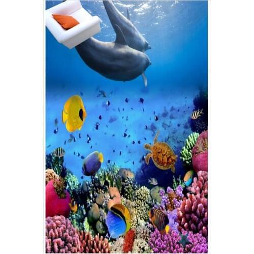 Dolphin Custom Photo self-adhesive 3D floor Photo wallpaper mural floor PVC waterproof floor Home Decoration