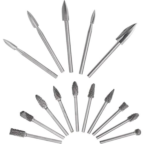 15Pcs Wood Carving and Engraving Drill Bit Double Cut Carbide Rotary Burr Woodworking Drill Bits Set for DIY Woodworking