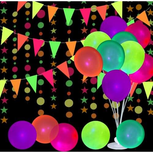 Black Light Party Luminous Balloons Neon UV Glow Tape Stickers Kids Birthday Fluorescence Wedding Decoration Balloon Accessories