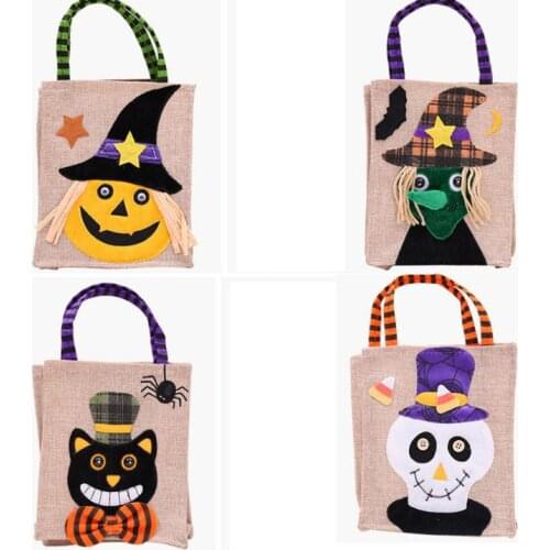 Halloween Decoration Party Gift Bag Pumpkin Witch Skeleton Ghost Linen Totes Sweets Cookies Gift Packing Bags Fancy Props SN2219