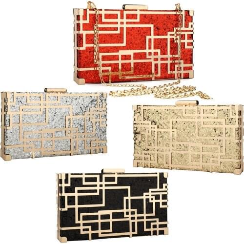 Fashion Sequined Hard-Surface Evening Bag Women Trendy Geometrical Box Bags Luxury Banquet Shoulder Pouch Rectangle Purse