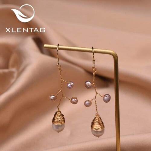 Xlentag Handmade Natural Freshwater Pearl Drop Earrings For Women Wife Party Tree Earrings Wedding Fine Jewellery GE0912