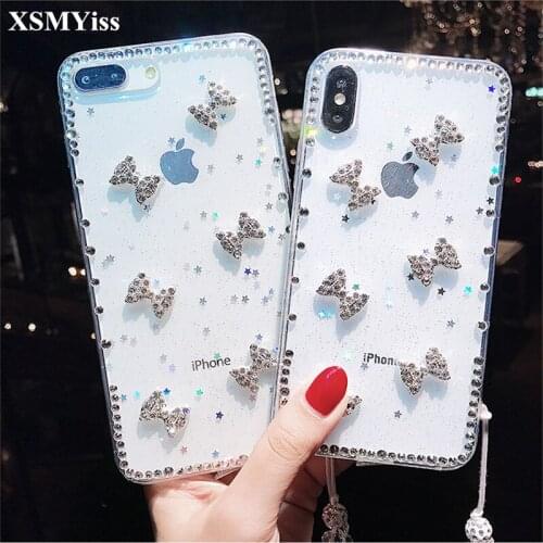 XSMYiss Glitter Epoxy Soft TPU Phone Case For iPhone 5S SE 6 6S 7 8 Plus X Xs Max XR Diamond Bow-knot Epoxy Phone Case