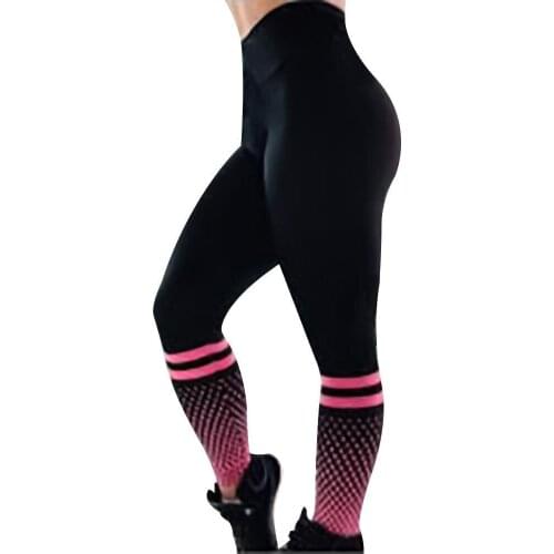 Women Grid Pattern High Waist Sport Exercise Fitness Running Yoga Leggings Pants