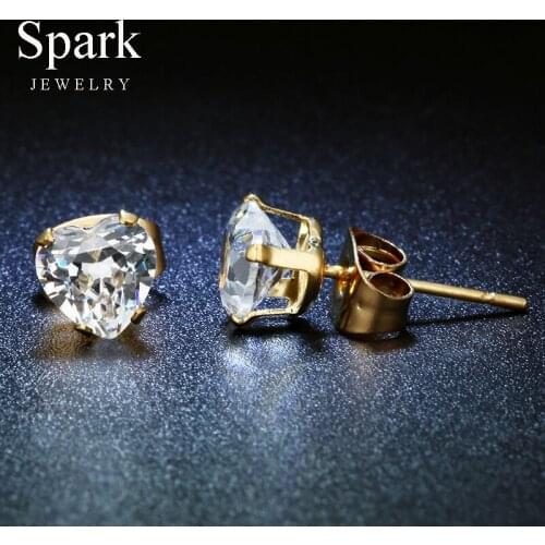 Famous Brand 3-8 mm Stud Earring Stainless Steel Big CZ Stone Gold Color Lovely Earrings for Female Gift Bijoux