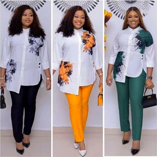 2 Piece Set Women Dashiki Print Shirt Top Trousers Suit 2021 New African Ladies Clothes Ankara Blouse Robe Africaine Femme