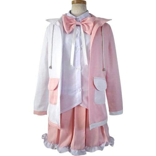 Womens Bunny Monokuma Pink White Rabbit Hoodie Jacket Monomi Danganronpa Cosplay Costume
