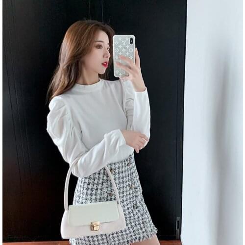 O-Neck Women Sweater High Elastic Solid 2021 Fall Winter Fashion Sweater Women Slim Sexy Knitted Pullovers Puff Sleeve Tops