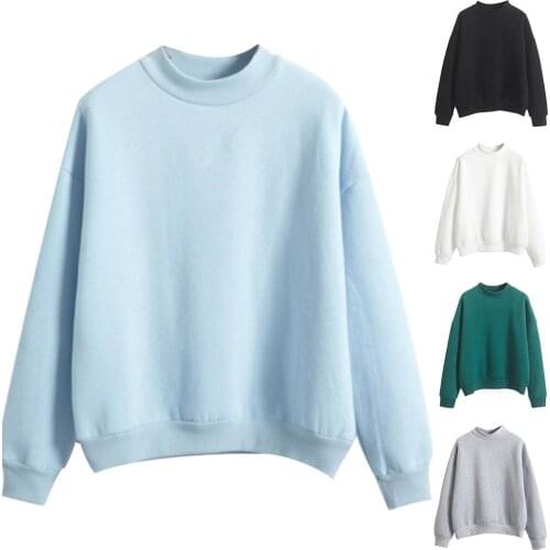 Autumn Winter Casual Women Solid Color Crew Neck Long Sleeve Sweatshirt Pullover