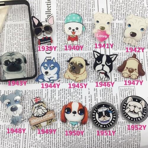 12 Pieces/Lot Acrylic Brooches Animal Pins Dog Cartoon Pet Badges Accessories Jewelry Hearts Husky Bulldog Pug Teddy Corsages