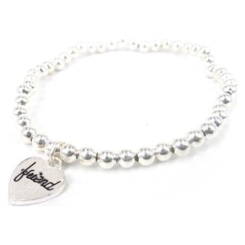 4mm beads ball girl or lady bracelet with heart Charm written with friend Bracelet