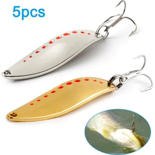 5pcs Wire Bait Fishing Lure Hard Baits Metal Leech Shape Sequins 3 Hook Trout Fishing Lures Bass Fresh Salt Water