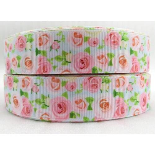 50Y43916 1"(25mm) flowers high quality printed polyester ribbon 50 yards, DIY handmade materials, wedding gift wrap