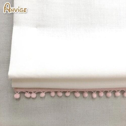 Anvige custom roman shades,linen/cotton fabric,flat roman blinds with pink pompom,flat window curtains